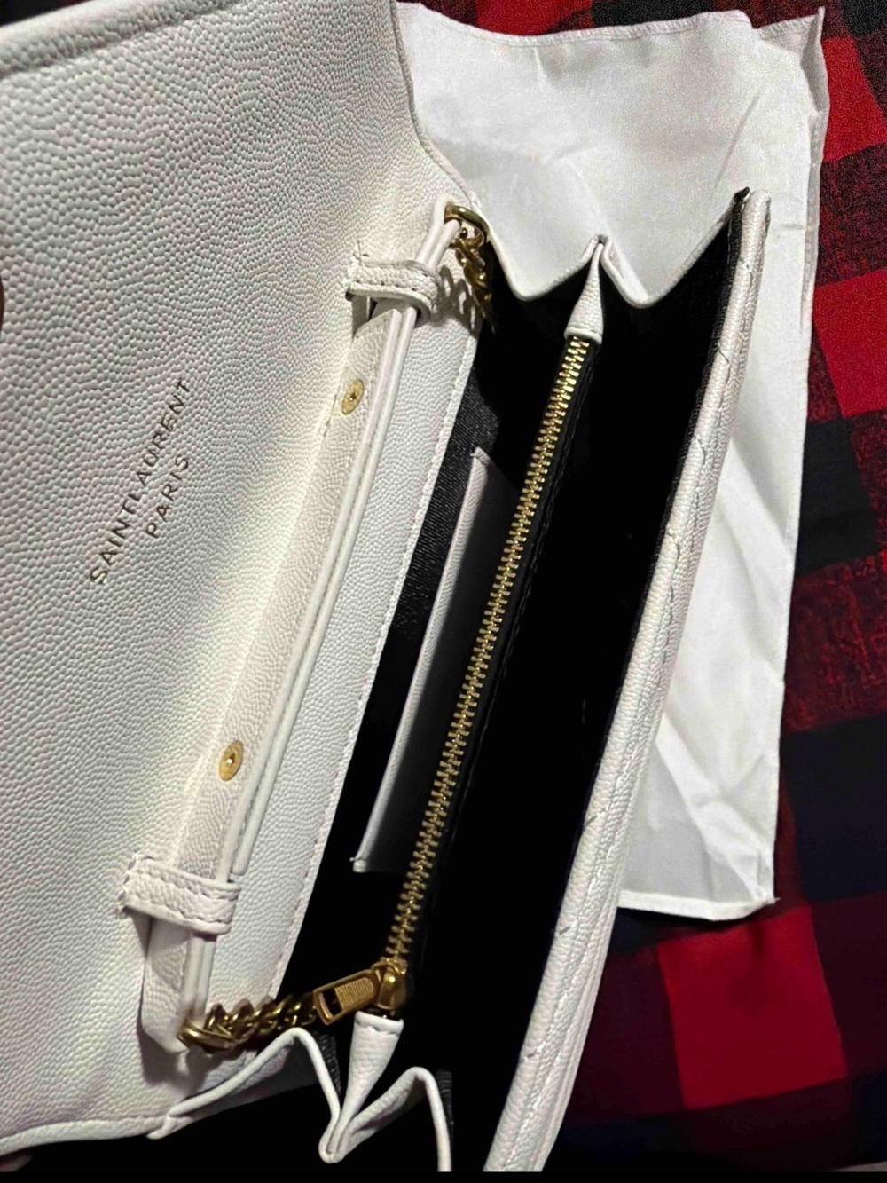 Saint Laurent White Quilted Envelope Clutch with Gold YSL Monogram - Picture 3 of 3